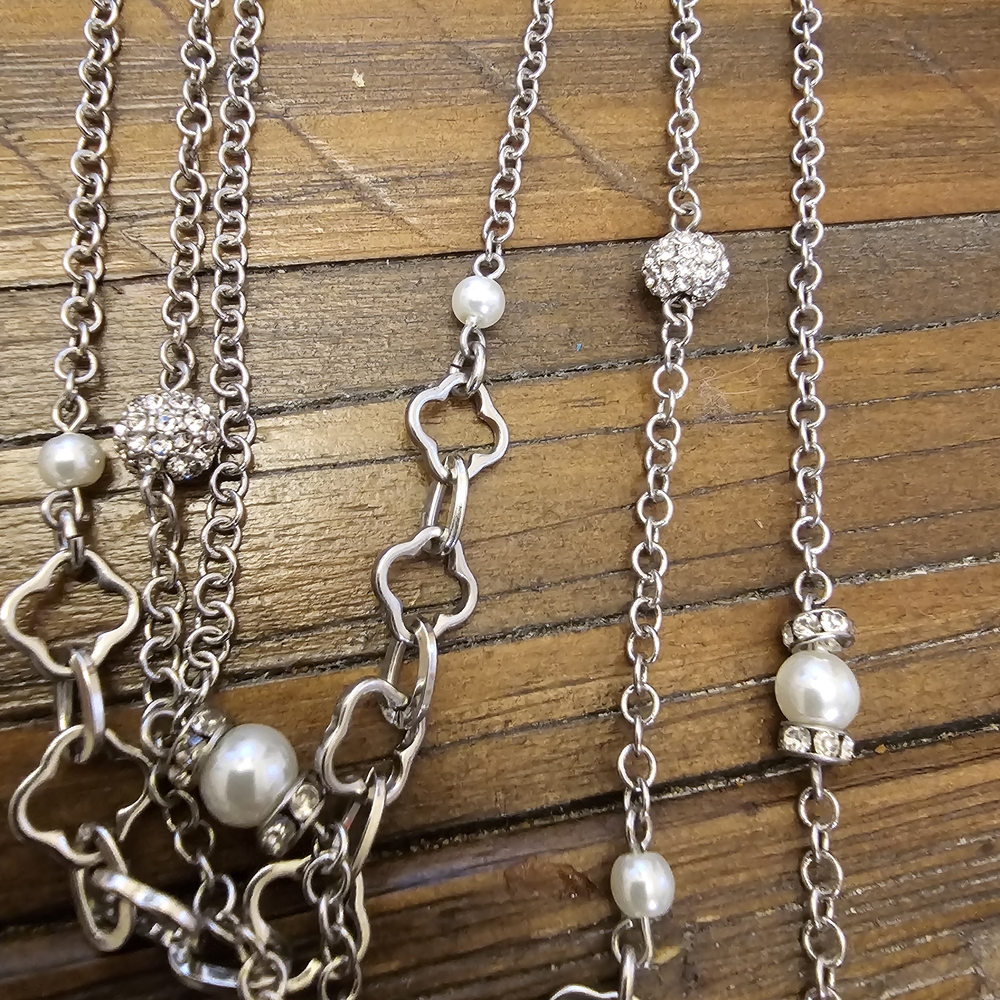 White House Black Market Silver Necklace with Pearl and Crystal Accents